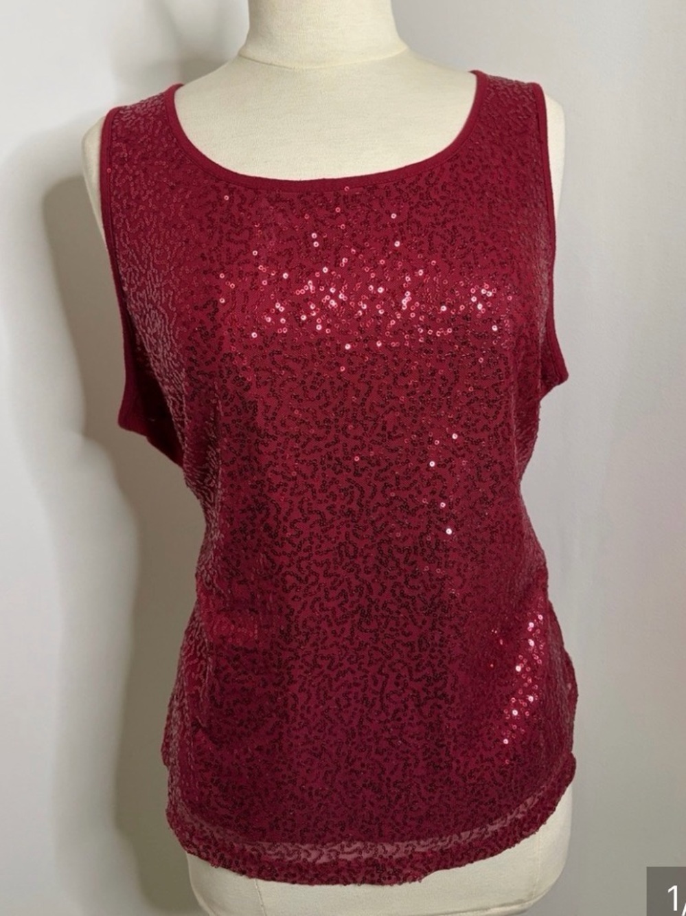 MASSINI Burgundy Sequin Tank Top SIZE 1X
